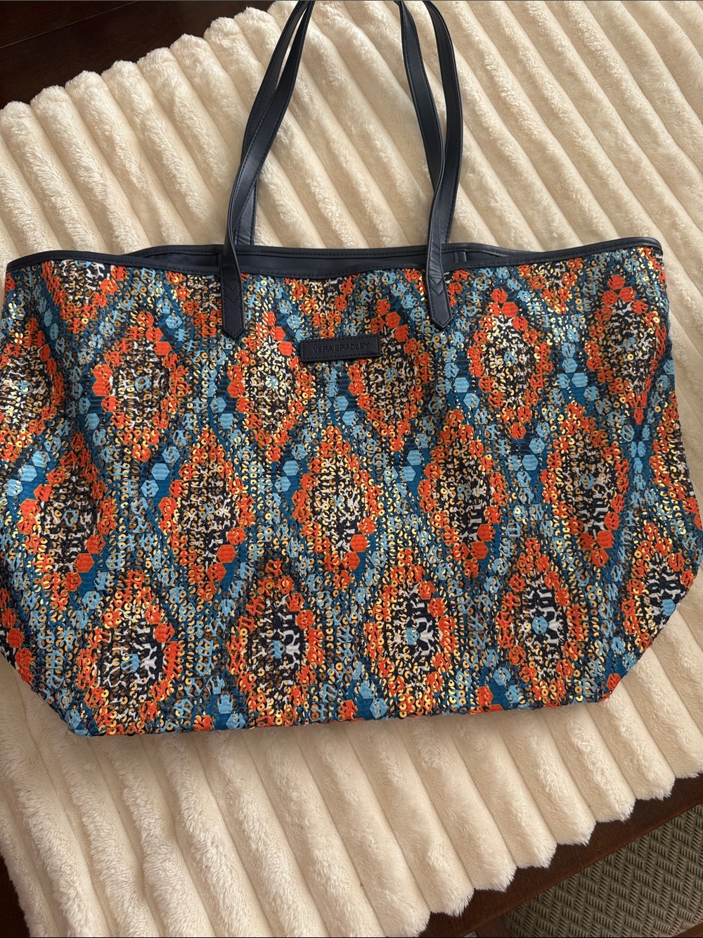 Vera Bradley Orange, Blue & Black Geometric Quilted Tote